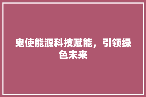 鬼使能源科技赋能，引领绿色未来