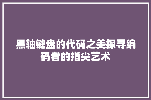 黑轴键盘的代码之美探寻编码者的指尖艺术