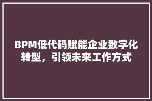 BPM低代码赋能企业数字化转型，引领未来工作方式