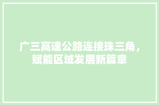 广三高速公路连接珠三角，赋能区域发展新篇章