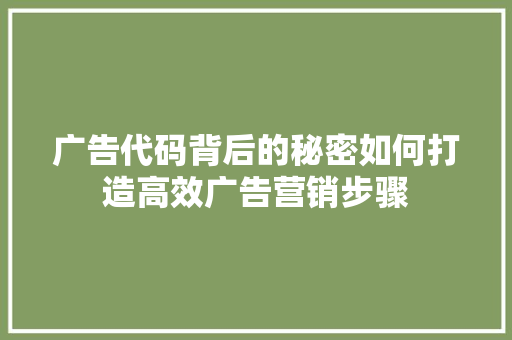 广告代码背后的秘密如何打造高效广告营销步骤