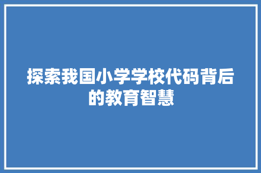 探索我国小学学校代码背后的教育智慧