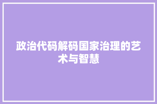 政治代码解码国家治理的艺术与智慧