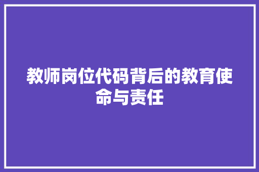 教师岗位代码背后的教育使命与责任