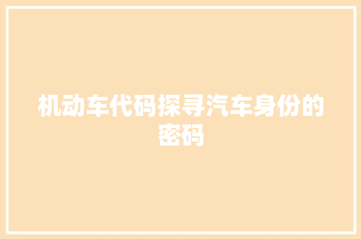 机动车代码探寻汽车身份的密码
