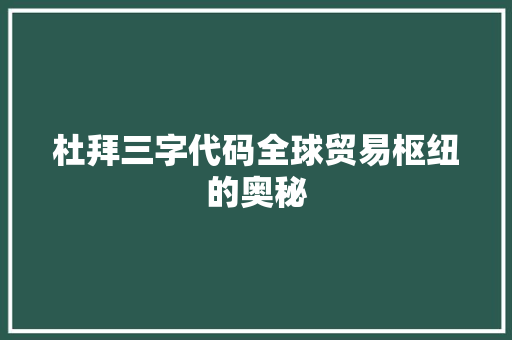杜拜三字代码全球贸易枢纽的奥秘