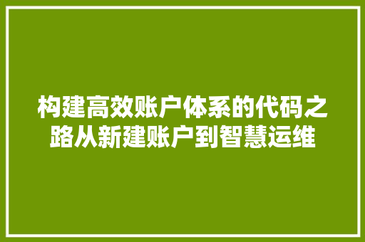 构建高效账户体系的代码之路从新建账户到智慧运维