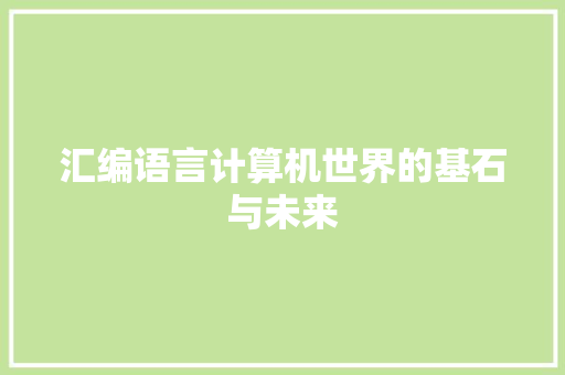 汇编语言计算机世界的基石与未来