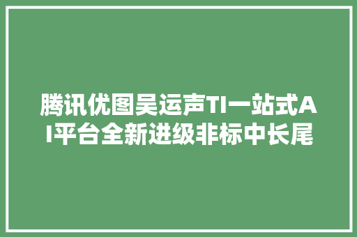 腾讯优图吴运声TI一站式AI平台全新进级非标中长尾需求是AI新课题
