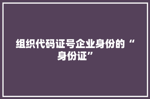 组织代码证号企业身份的“身份证”