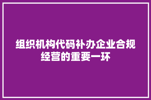 组织机构代码补办企业合规经营的重要一环