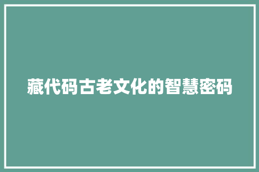 藏代码古老文化的智慧密码