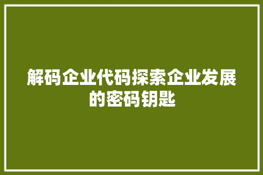 解码企业代码探索企业发展的密码钥匙