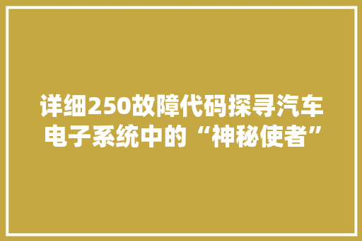 详细250故障代码探寻汽车电子系统中的“神秘使者”