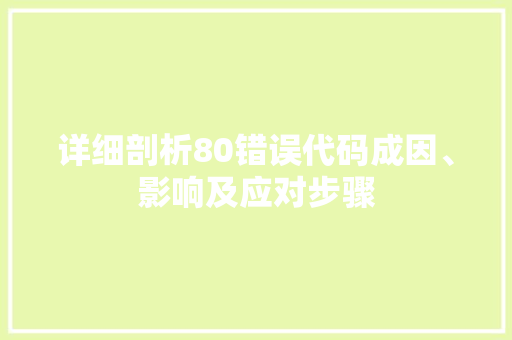 详细剖析80错误代码成因、影响及应对步骤