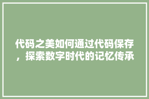 代码之美如何通过代码保存，探索数字时代的记忆传承
