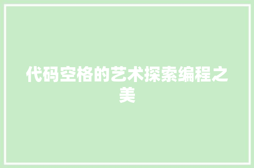 代码空格的艺术探索编程之美