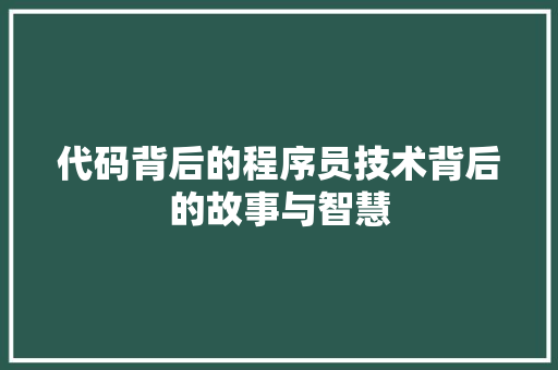 代码背后的程序员技术背后的故事与智慧