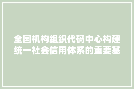全国机构组织代码中心构建统一社会信用体系的重要基石