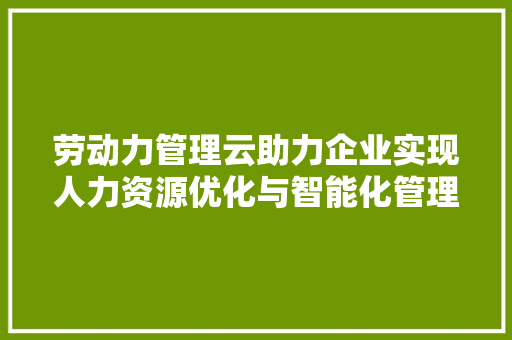 劳动力管理云助力企业实现人力资源优化与智能化管理