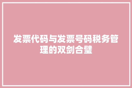 发票代码与发票号码税务管理的双剑合璧