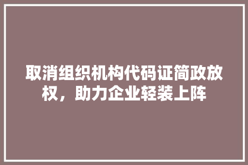 取消组织机构代码证简政放权，助力企业轻装上阵