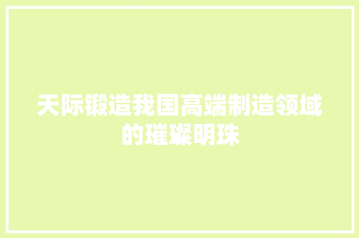 天际锻造我国高端制造领域的璀璨明珠