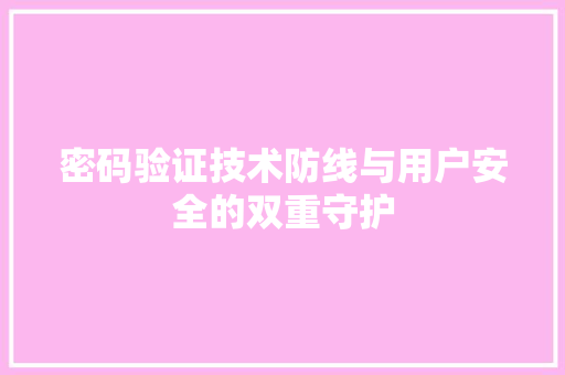 密码验证技术防线与用户安全的双重守护