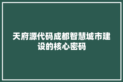 天府源代码成都智慧城市建设的核心密码