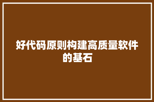 好代码原则构建高质量软件的基石