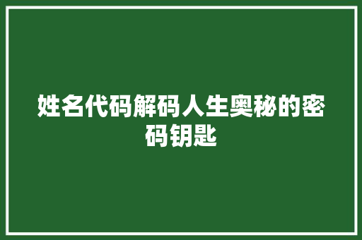 姓名代码解码人生奥秘的密码钥匙