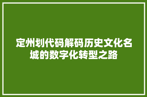 定州划代码解码历史文化名城的数字化转型之路