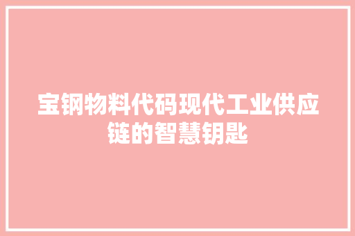 宝钢物料代码现代工业供应链的智慧钥匙