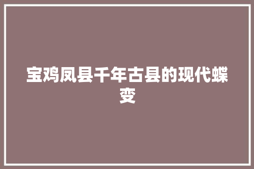 宝鸡凤县千年古县的现代蝶变