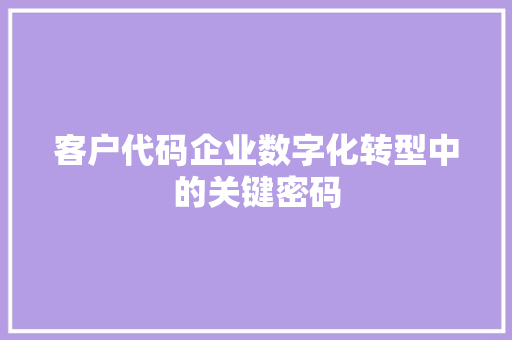 客户代码企业数字化转型中的关键密码