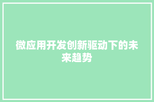 微应用开发创新驱动下的未来趋势