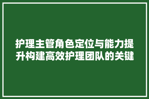 护理主管角色定位与能力提升构建高效护理团队的关键