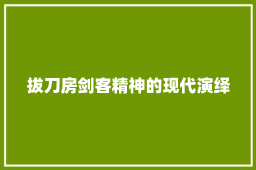 拔刀房剑客精神的现代演绎