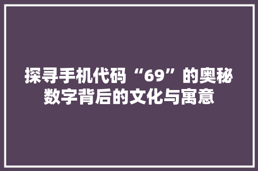 探寻手机代码“69”的奥秘数字背后的文化与寓意
