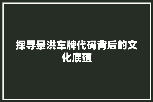 探寻景洪车牌代码背后的文化底蕴