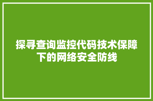 探寻查询监控代码技术保障下的网络安全防线