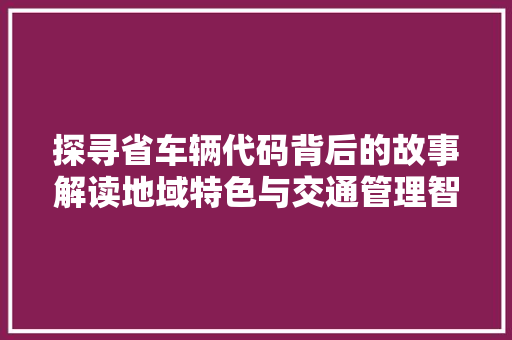探寻省车辆代码背后的故事解读地域特色与交通管理智慧