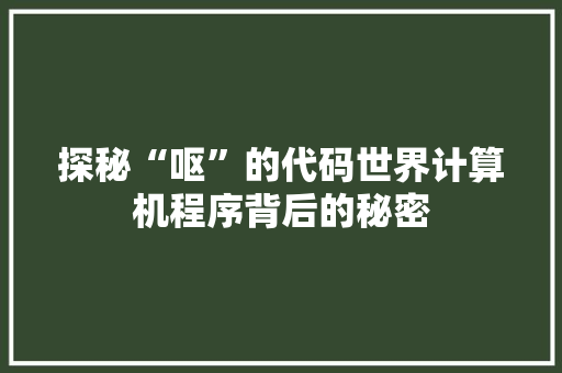 探秘“呕”的代码世界计算机程序背后的秘密