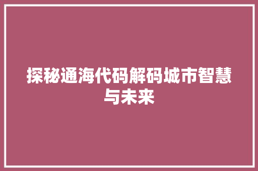 探秘通海代码解码城市智慧与未来