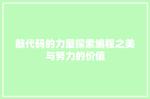 敲代码的力量探索编程之美与努力的价值