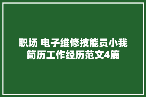 职场 电子维修技能员小我简历工作经历范文4篇