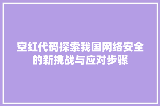 空红代码探索我国网络安全的新挑战与应对步骤
