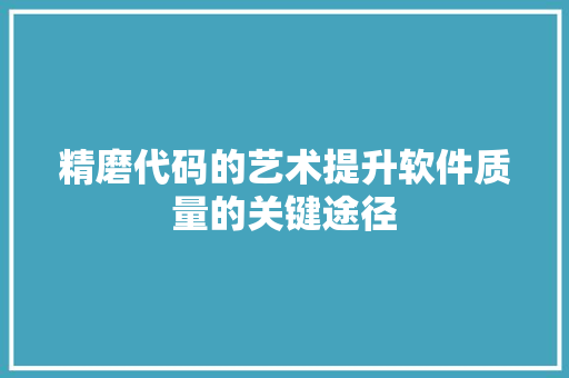 精磨代码的艺术提升软件质量的关键途径