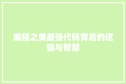 编程之美最强代码背后的逻辑与智慧