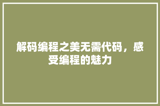 解码编程之美无需代码，感受编程的魅力